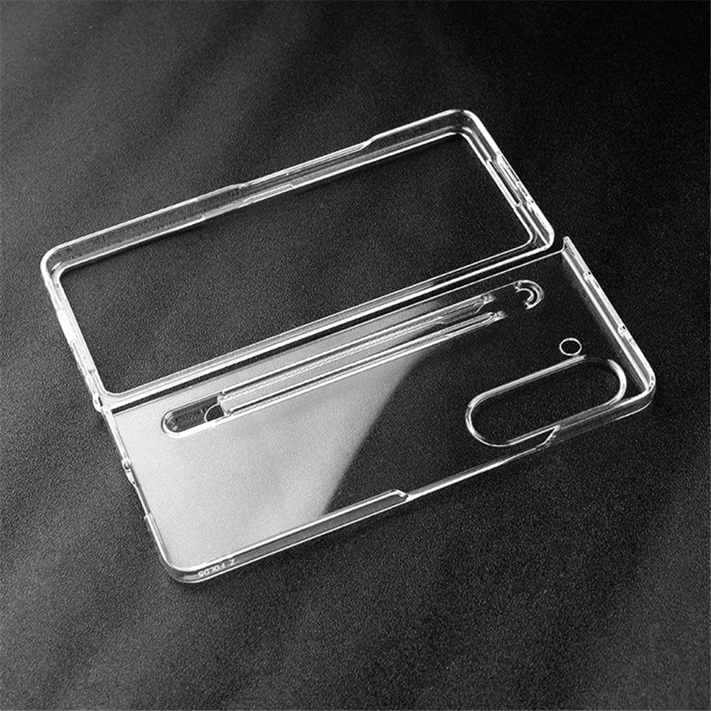For Samsung Galaxy Z Fold5 5G Transparent Phone Case Hard PC Anti-Scratch Cover with Pen Holder