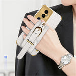 For Oppo Reno10 Pro+ 5G Electroplating Phone Cover PU Leather+TPU Case with Wristband Kickstand
