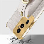 For Oppo Reno10 Pro+ 5G Electroplating Phone Cover PU Leather+TPU Case with Wristband Kickstand