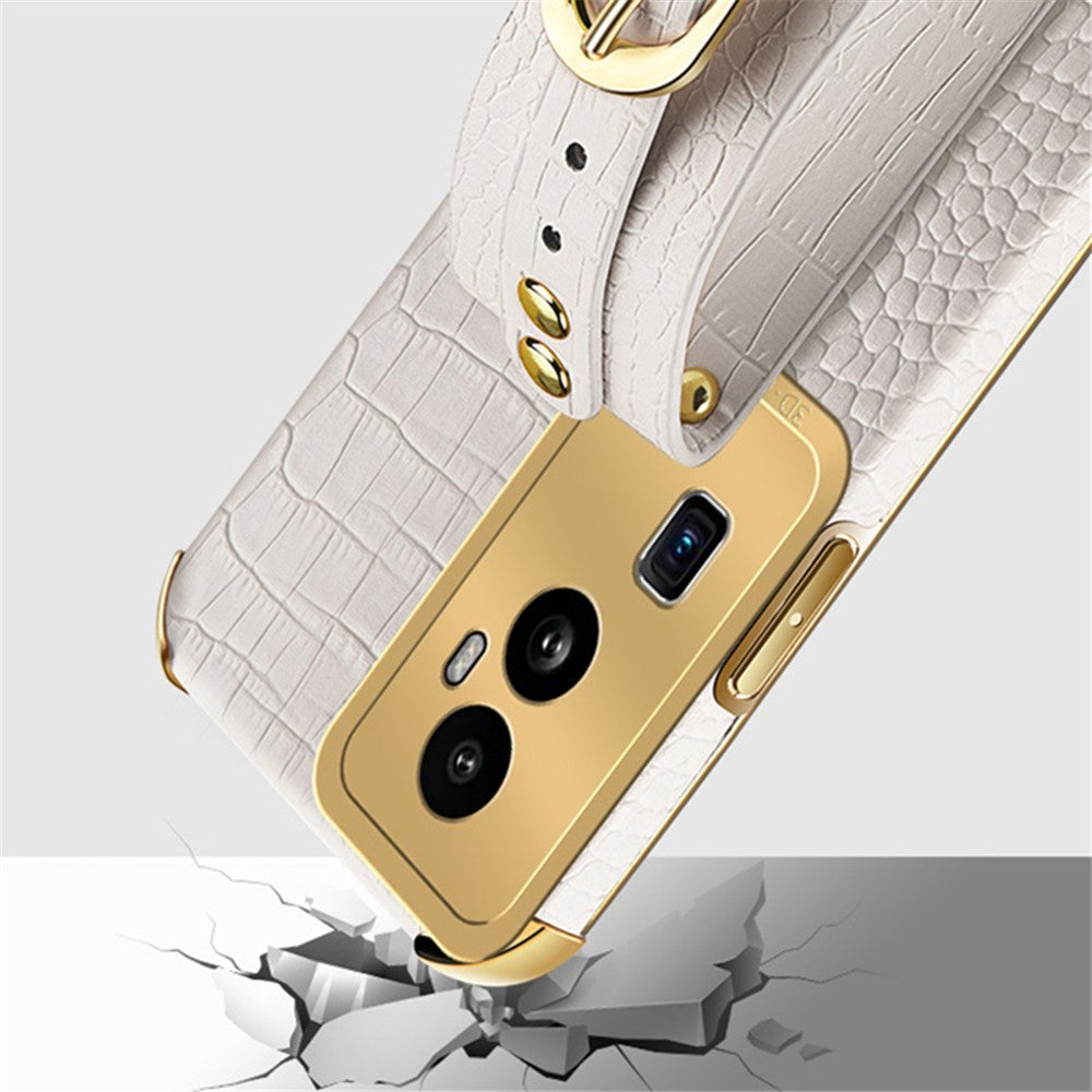 For Oppo Reno10 Pro+ 5G Electroplating Phone Cover PU Leather+TPU Case with Wristband Kickstand