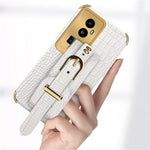 For Oppo Reno10 Pro+ 5G Electroplating Phone Cover PU Leather+TPU Case with Wristband Kickstand