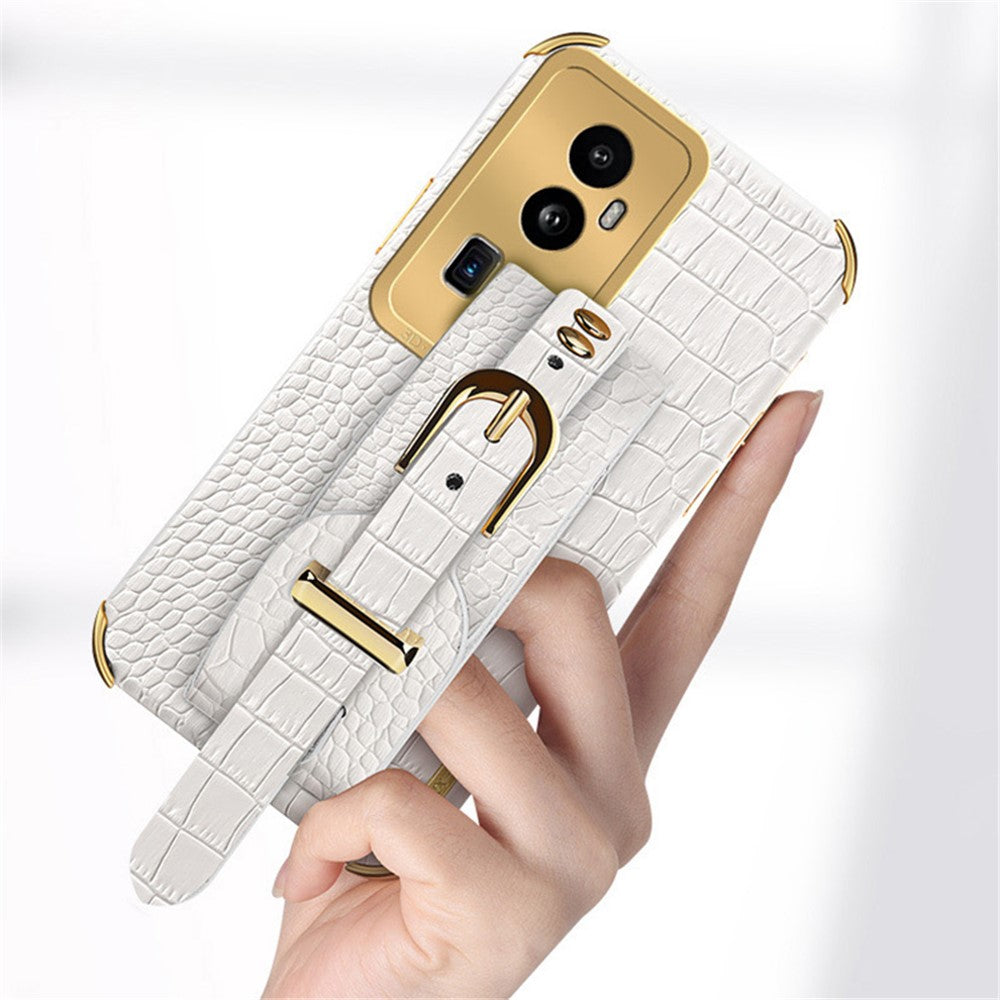 For Oppo Reno10 Pro+ 5G Electroplating Phone Cover PU Leather+TPU Case with Wristband Kickstand