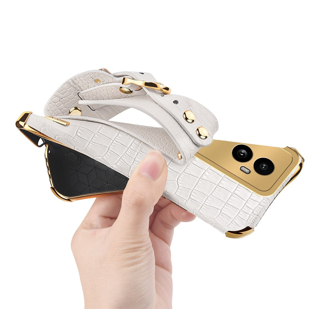 For Oppo Reno10 Pro+ 5G Electroplating Phone Cover PU Leather+TPU Case with Wristband Kickstand