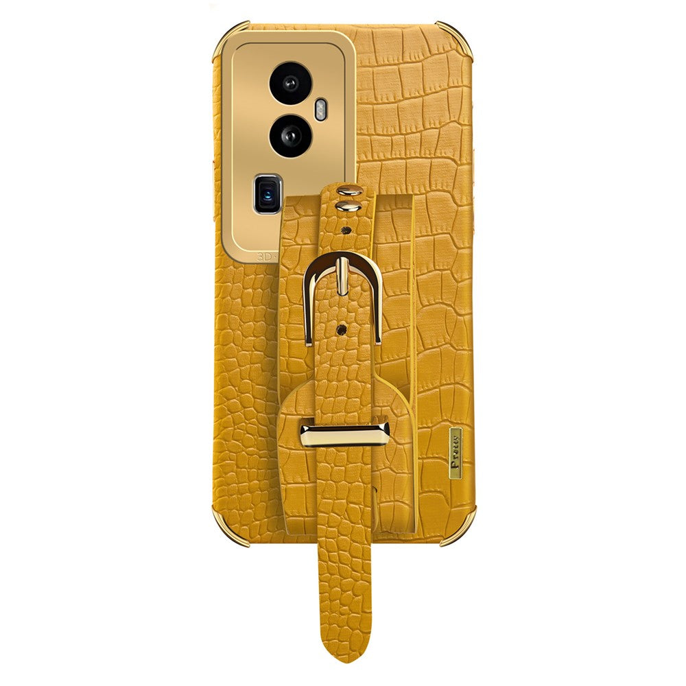For Oppo Reno10 Pro+ 5G Electroplating Phone Cover PU Leather+TPU Case with Wristband Kickstand