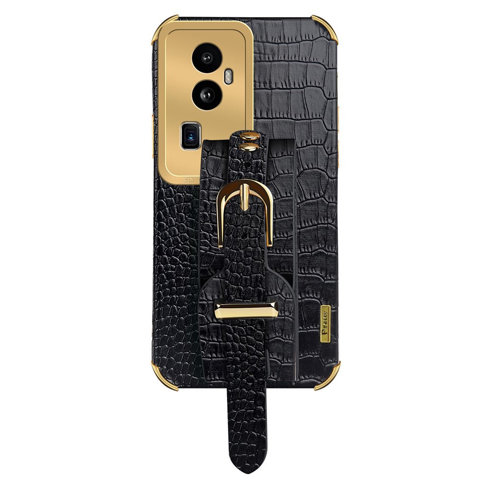 For Oppo Reno10 Pro+ 5G Electroplating Phone Cover PU Leather+TPU Case with Wristband Kickstand