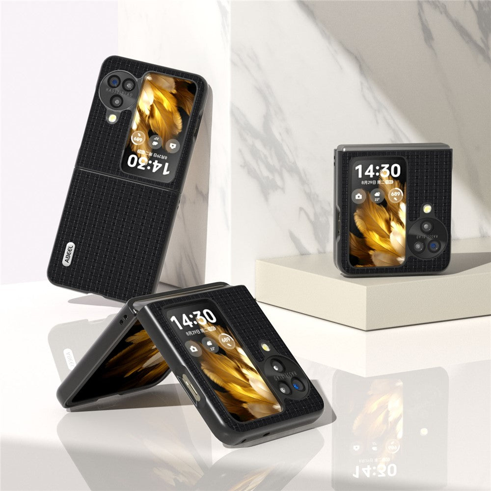 ABEEL För Oppo Find N3 Flip 5G Lyxigt Texturerat mobilskal Äkta Koläder Belagt PC Halkfritt Fodral