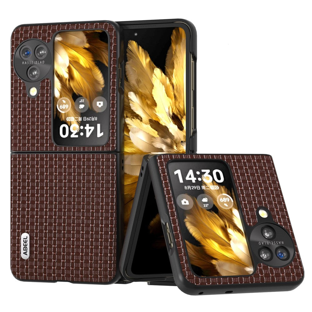 ABEEL För Oppo Find N3 Flip 5G Lyxigt Texturerat mobilskal Äkta Koläder Belagt PC Halkfritt Fodral