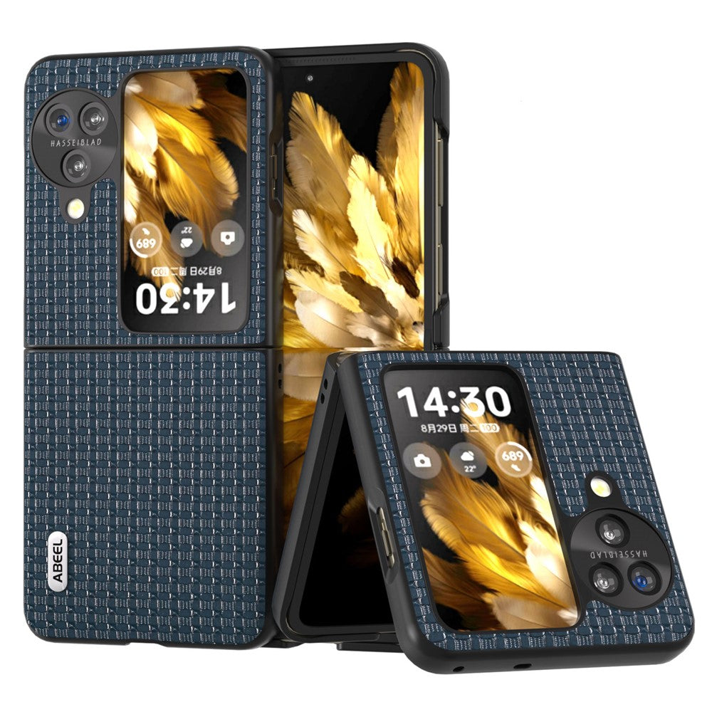 ABEEL För Oppo Find N3 Flip 5G Lyxigt Texturerat mobilskal Äkta Koläder Belagt PC Halkfritt Fodral