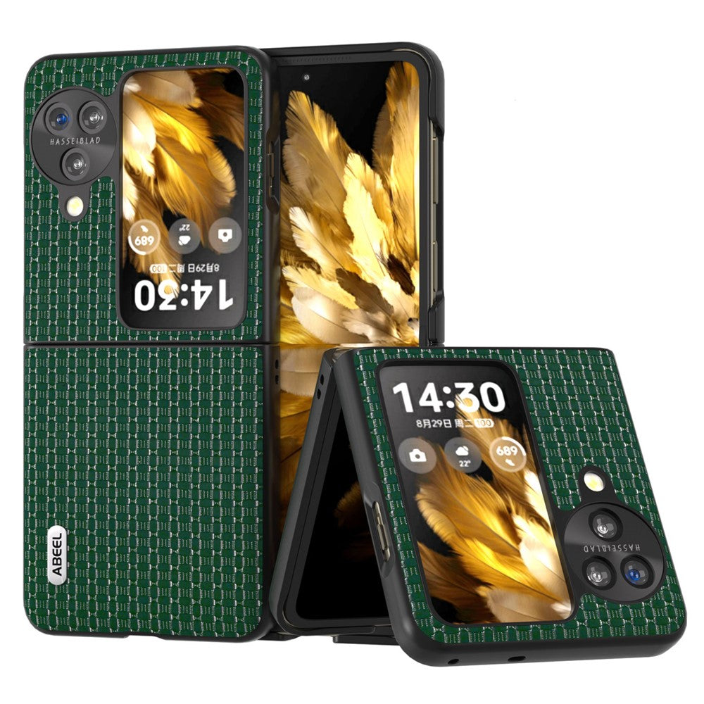 ABEEL För Oppo Find N3 Flip 5G Lyxigt Texturerat mobilskal Äkta Koläder Belagt PC Halkfritt Fodral