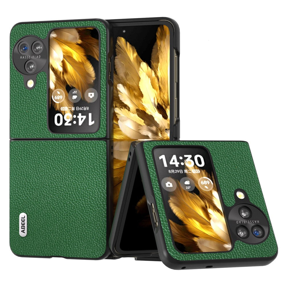ABEEL For Oppo Find N3 Flip 5G Litchi Texture Phone Cover Genuine Cow Leather+PC Shockproof Case