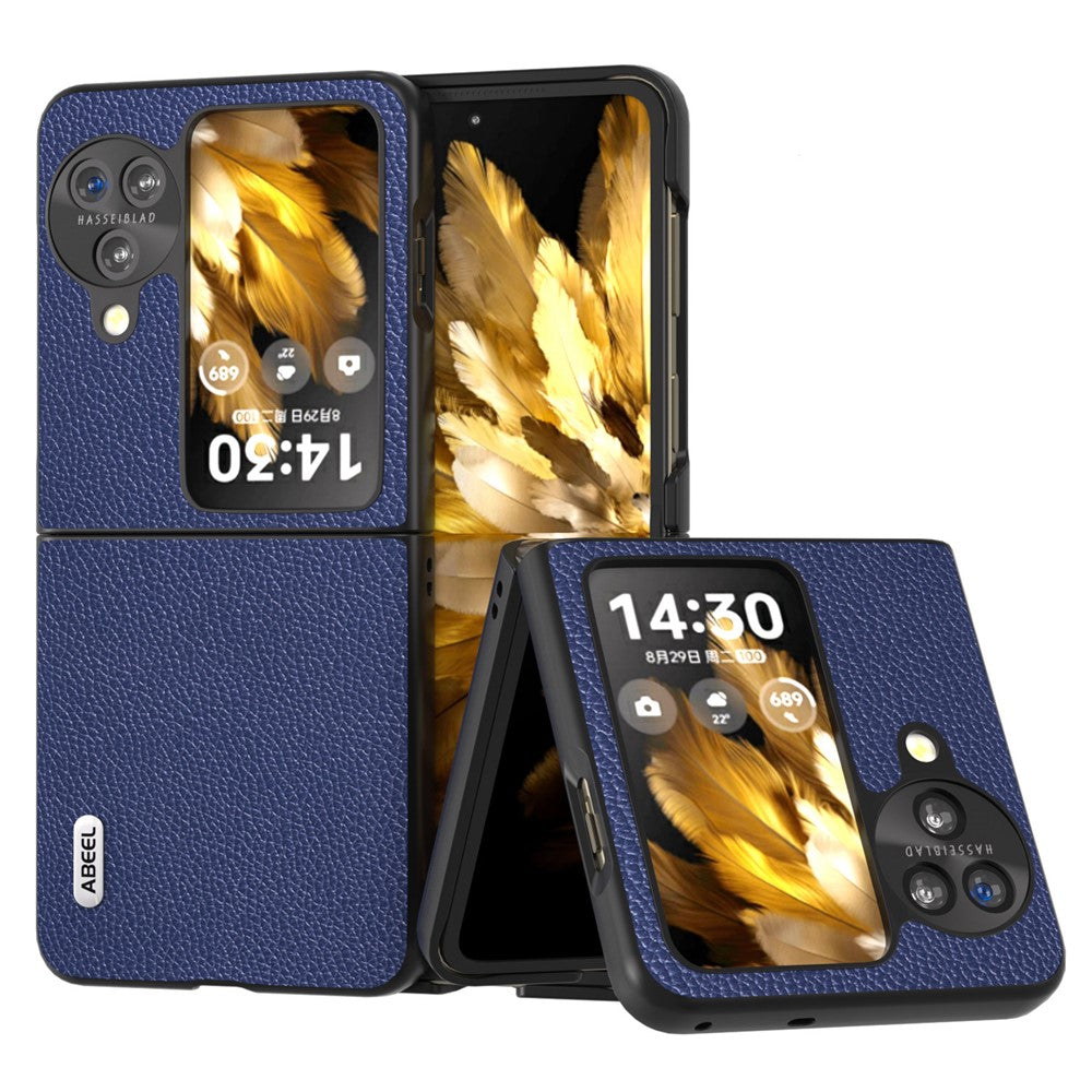 ABEEL For Oppo Find N3 Flip 5G Litchi Texture Phone Cover Genuine Cow Leather+PC Shockproof Case