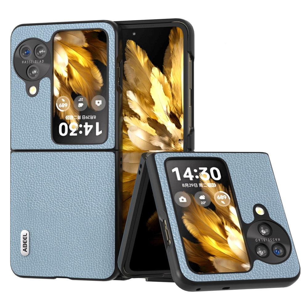 ABEEL For Oppo Find N3 Flip 5G Litchi Texture Phone Cover Genuine Cow Leather+PC Shockproof Case