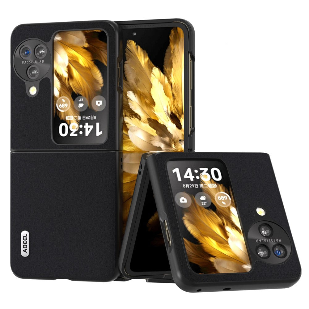 ABEEL For Oppo Find N3 Flip 5G Silky Feeling Shockproof Cover Genuine Cow Leather Coated PC Phone Case