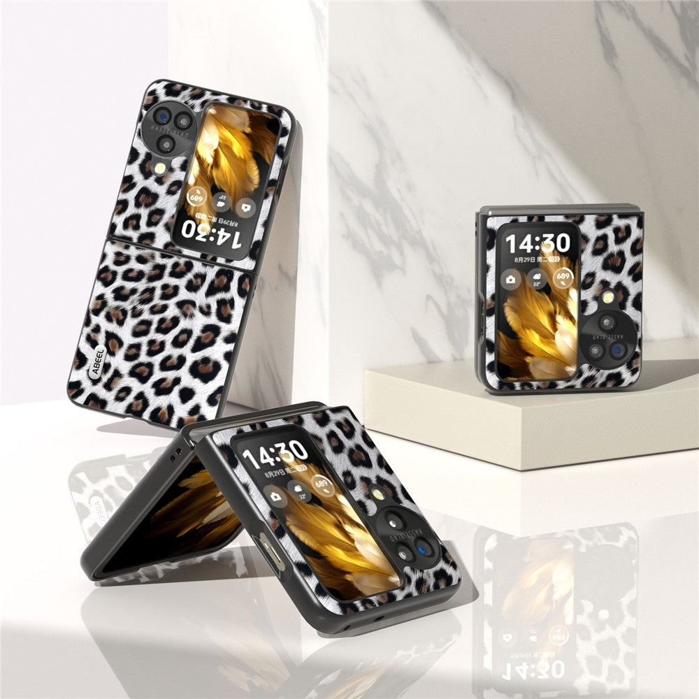 ABEEL For Oppo Find N3 Flip 5G Leopard Pattern Phone Case PU Leather+PC Shockproof Cover