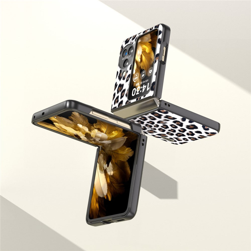 ABEEL For Oppo Find N3 Flip 5G Leopard Pattern Phone Case PU Leather+PC Shockproof Cover