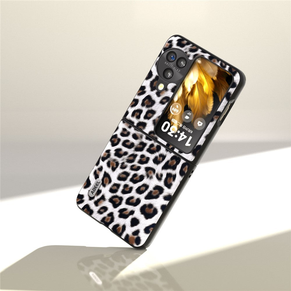 ABEEL For Oppo Find N3 Flip 5G Leopard Pattern Phone Case PU Leather+PC Shockproof Cover