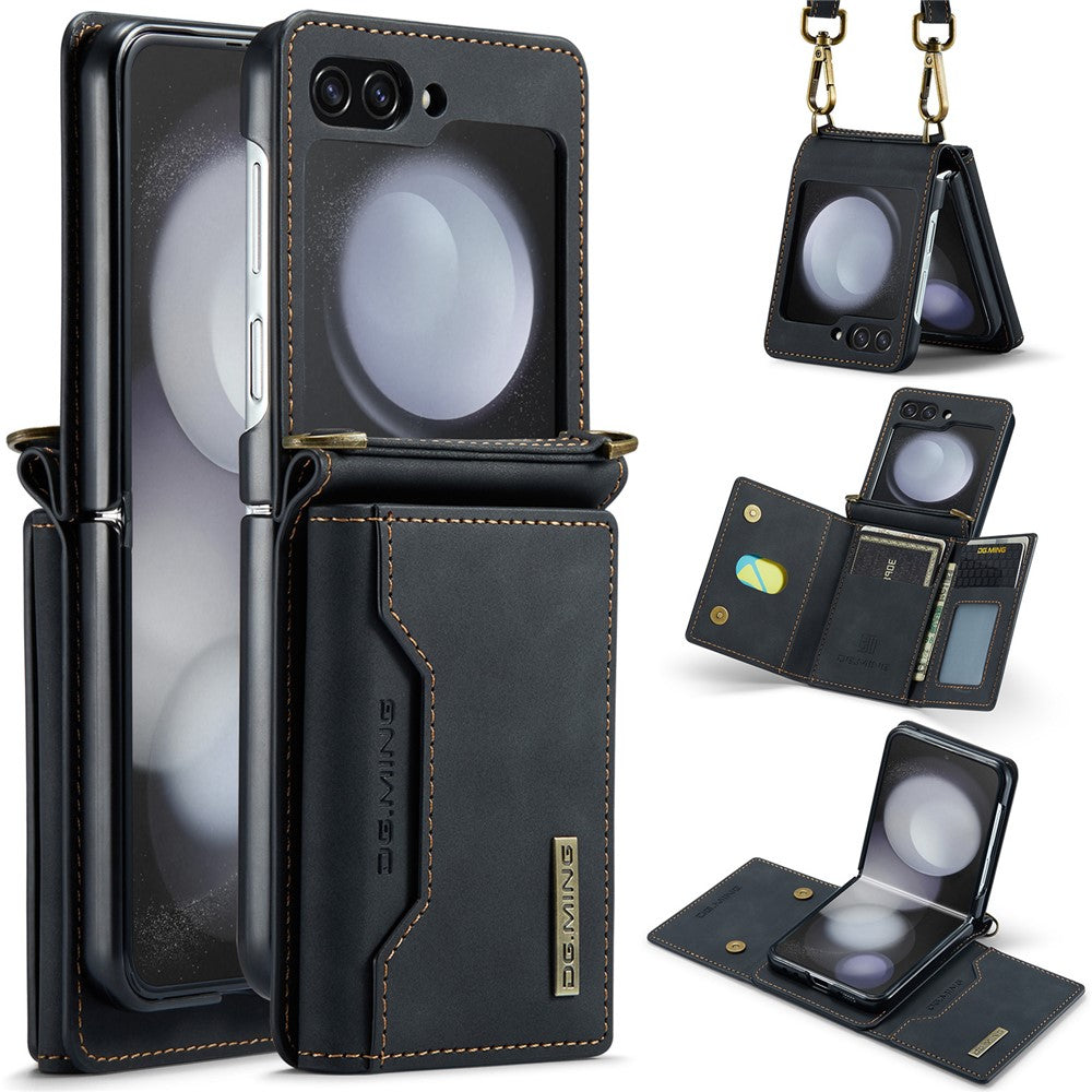 DG.MING M2 Series for Samsung Galaxy Z Flip5 5G Leather Coated+PC Phone Case Magnetic Kickstand Cover Card Holder