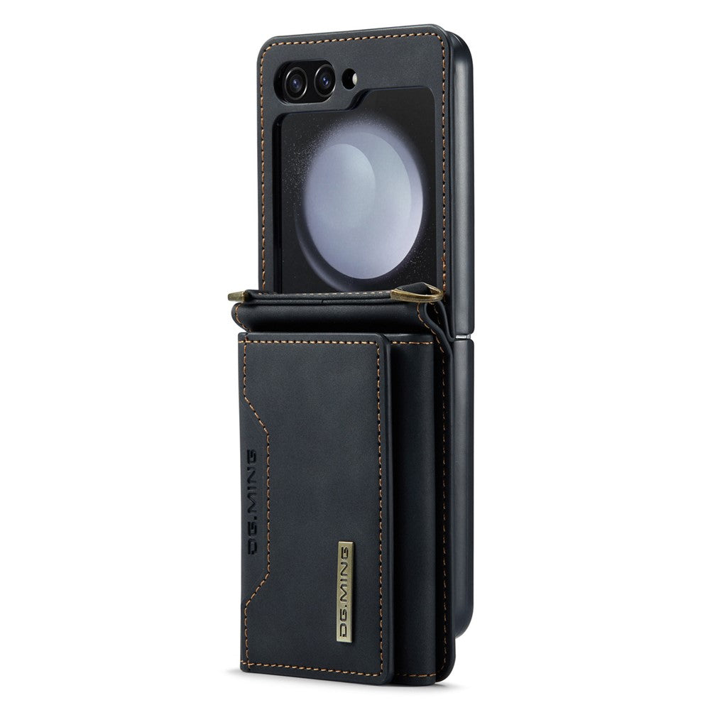 DG.MING M2 Series for Samsung Galaxy Z Flip5 5G Leather Coated+PC Phone Case Magnetic Kickstand Cover Card Holder