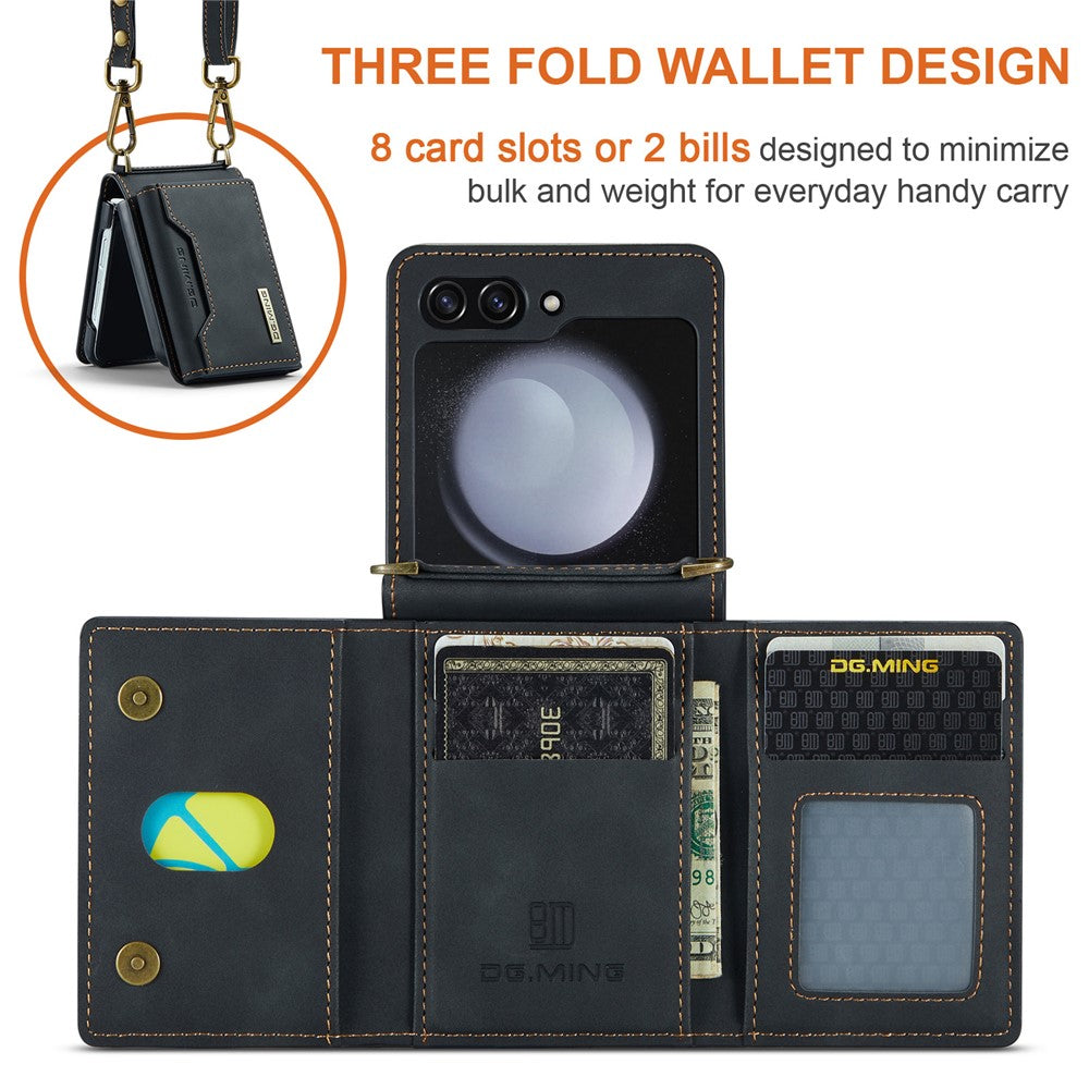 DG.MING M2 Series for Samsung Galaxy Z Flip5 5G Leather Coated+PC Phone Case Magnetic Kickstand Cover Card Holder
