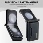 DG.MING M2 Series for Samsung Galaxy Z Flip5 5G Leather Coated+PC Phone Case Magnetic Kickstand Cover Card Holder