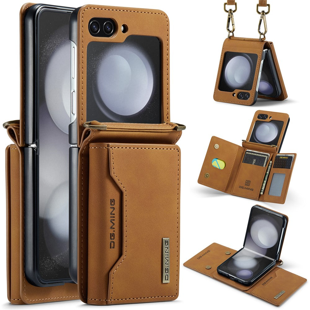 DG.MING M2 Series for Samsung Galaxy Z Flip5 5G Leather Coated+PC Phone Case Magnetic Kickstand Cover Card Holder