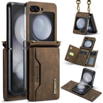DG.MING M2 Series for Samsung Galaxy Z Flip5 5G Leather Coated+PC Phone Case Magnetic Kickstand Cover Card Holder