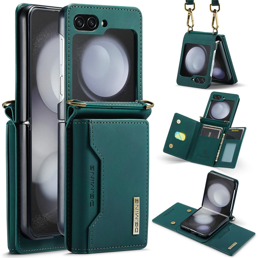 DG.MING M2 Series for Samsung Galaxy Z Flip5 5G Leather Coated+PC Phone Case Magnetic Kickstand Cover Card Holder