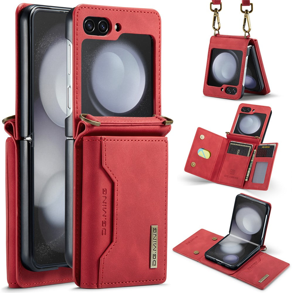 DG.MING M2 Series for Samsung Galaxy Z Flip5 5G Leather Coated+PC Phone Case Magnetic Kickstand Cover Card Holder