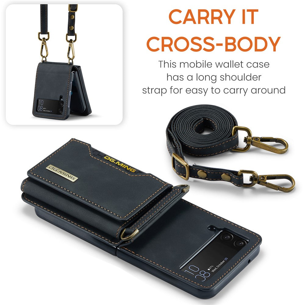 DG.MING M2 Series for Samsung Galaxy Z Flip3 5G Detachable 2-in-1 Wallet Phone Case Leather+PC Magnetic Kickstand Cover