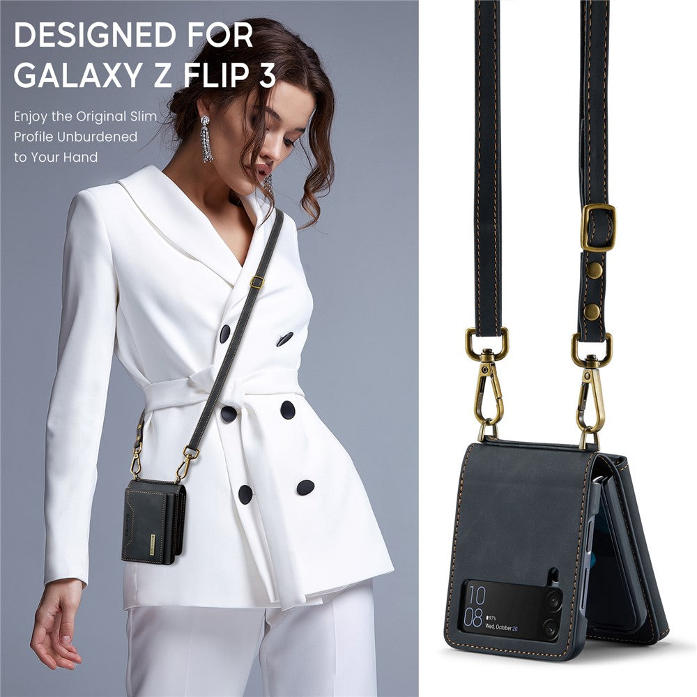 DG.MING M2 Series for Samsung Galaxy Z Flip3 5G Detachable 2-in-1 Wallet Phone Case Leather+PC Magnetic Kickstand Cover