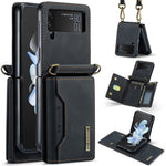 DG.MING M2-serien för Samsung Galaxy Z Flip4 5G magnetiskt läder+PC-mobilskal med stativ, plånboksfodral med axelrem