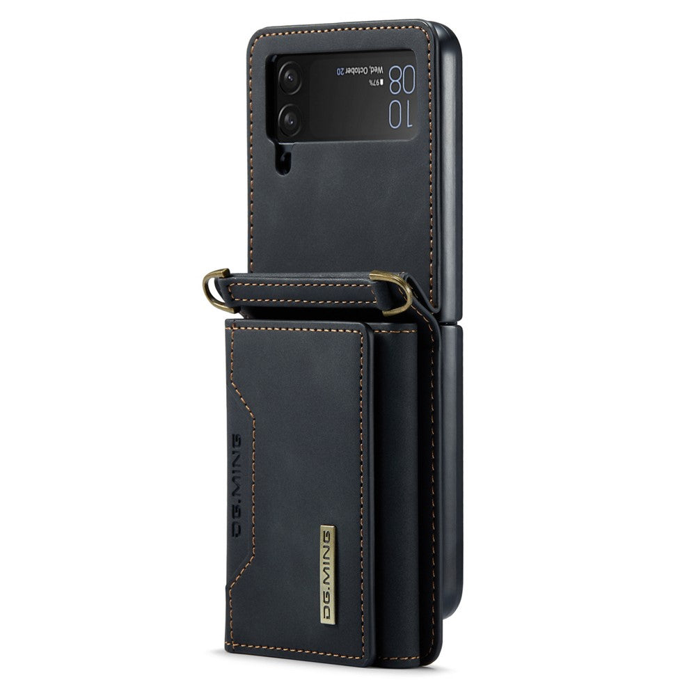 DG.MING M2-serien för Samsung Galaxy Z Flip4 5G magnetiskt läder+PC-mobilskal med stativ, plånboksfodral med axelrem