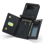DG.MING M2-serien för Samsung Galaxy Z Flip4 5G magnetiskt läder+PC-mobilskal med stativ, plånboksfodral med axelrem