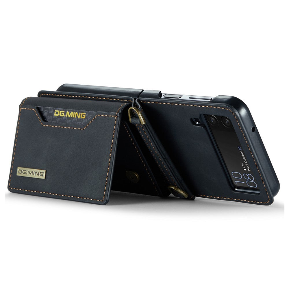 DG.MING M2-serien för Samsung Galaxy Z Flip4 5G magnetiskt läder+PC-mobilskal med stativ, plånboksfodral med axelrem