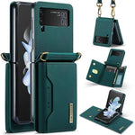DG.MING M2-serien för Samsung Galaxy Z Flip4 5G magnetiskt läder+PC-mobilskal med stativ, plånboksfodral med axelrem