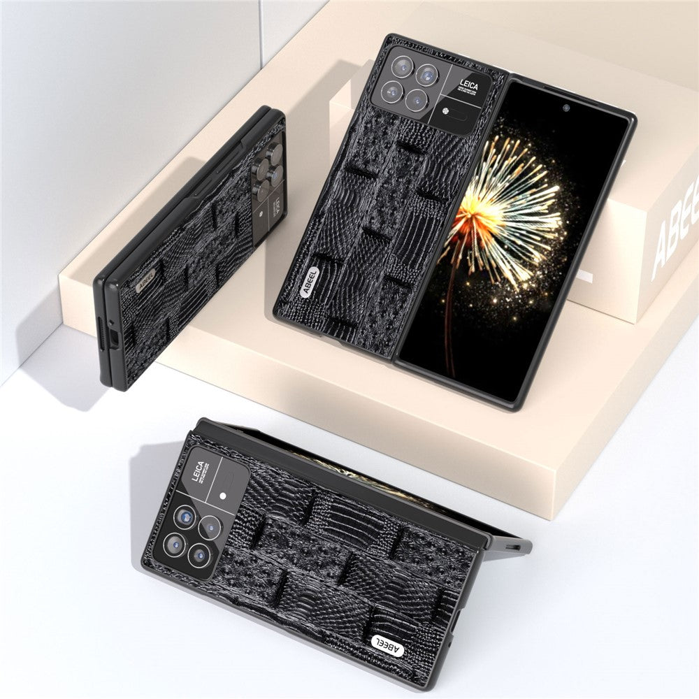 ABEEL For Xiaomi Mix Fold 3 5G Genuine Cow Leather+Hard PC Shell Mahjong Texture Drop-Proof Protective Phone Cover