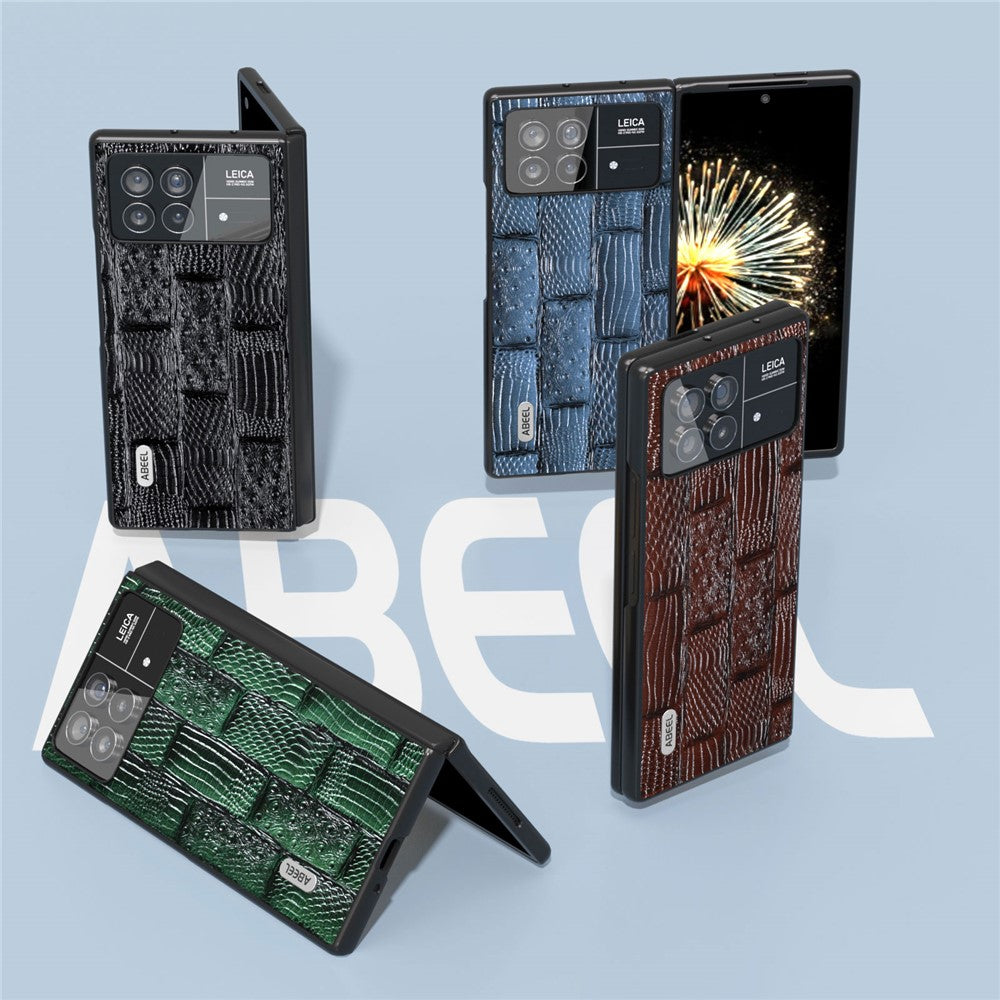 ABEEL For Xiaomi Mix Fold 3 5G Genuine Cow Leather+Hard PC Shell Mahjong Texture Drop-Proof Protective Phone Cover