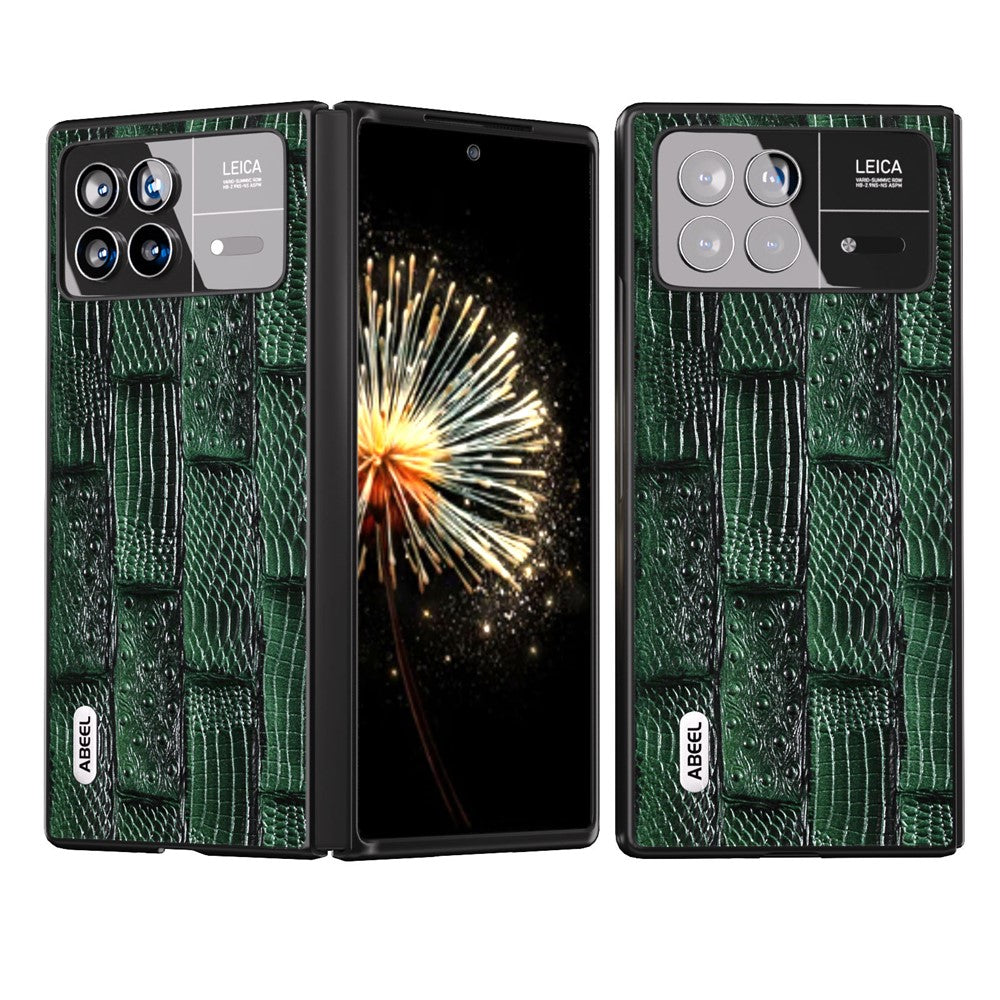 ABEEL For Xiaomi Mix Fold 3 5G Genuine Cow Leather+Hard PC Shell Mahjong Texture Drop-Proof Protective Phone Cover
