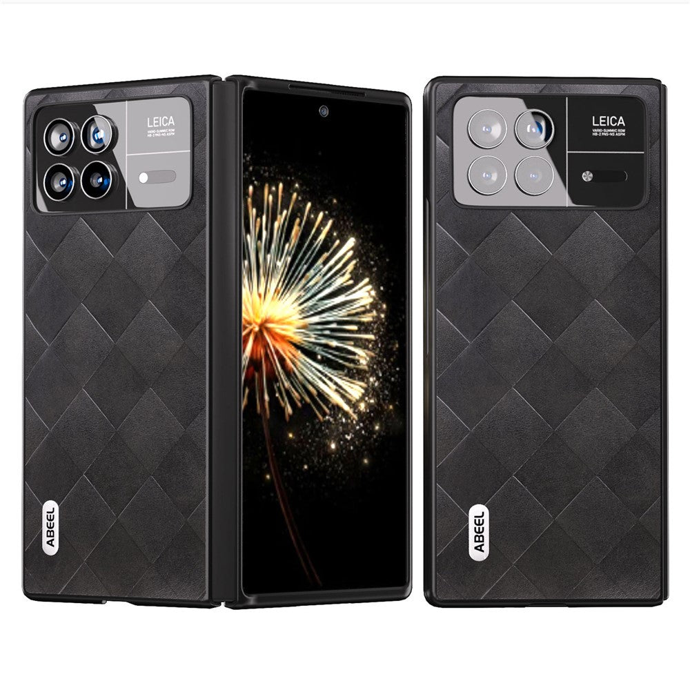 ABEEL För Xiaomi Mix Fold 3 5G Grid Texture Skyddsskal PU-läder+PC Fallskydd mobilskal
