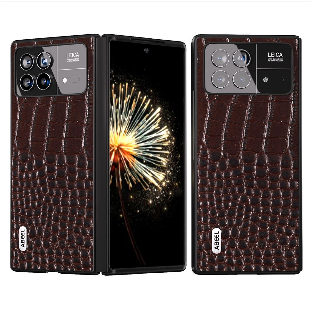 ABEEL For Xiaomi Mix Fold 3 5G Genuine Cow Leather+PC Protective Case Crocodile Texture Anti-Scratch Phone Cover
