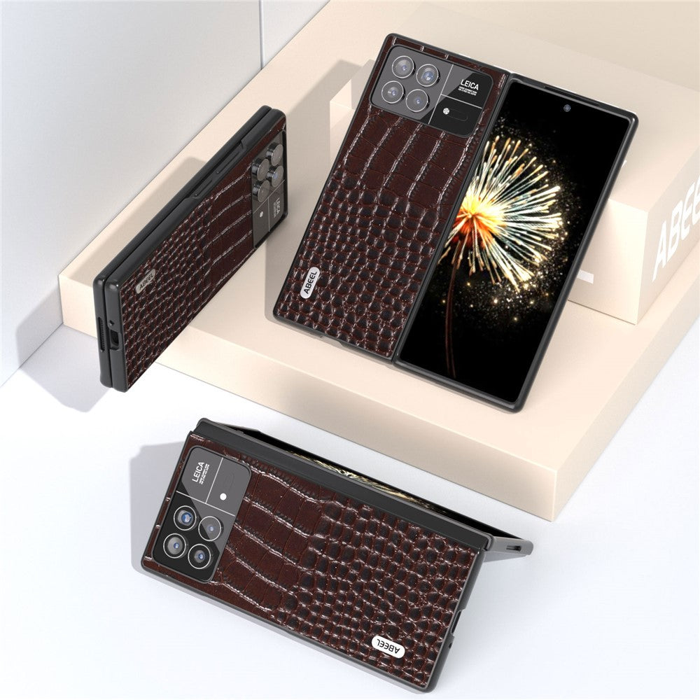 ABEEL For Xiaomi Mix Fold 3 5G Genuine Cow Leather+PC Protective Case Crocodile Texture Anti-Scratch Phone Cover