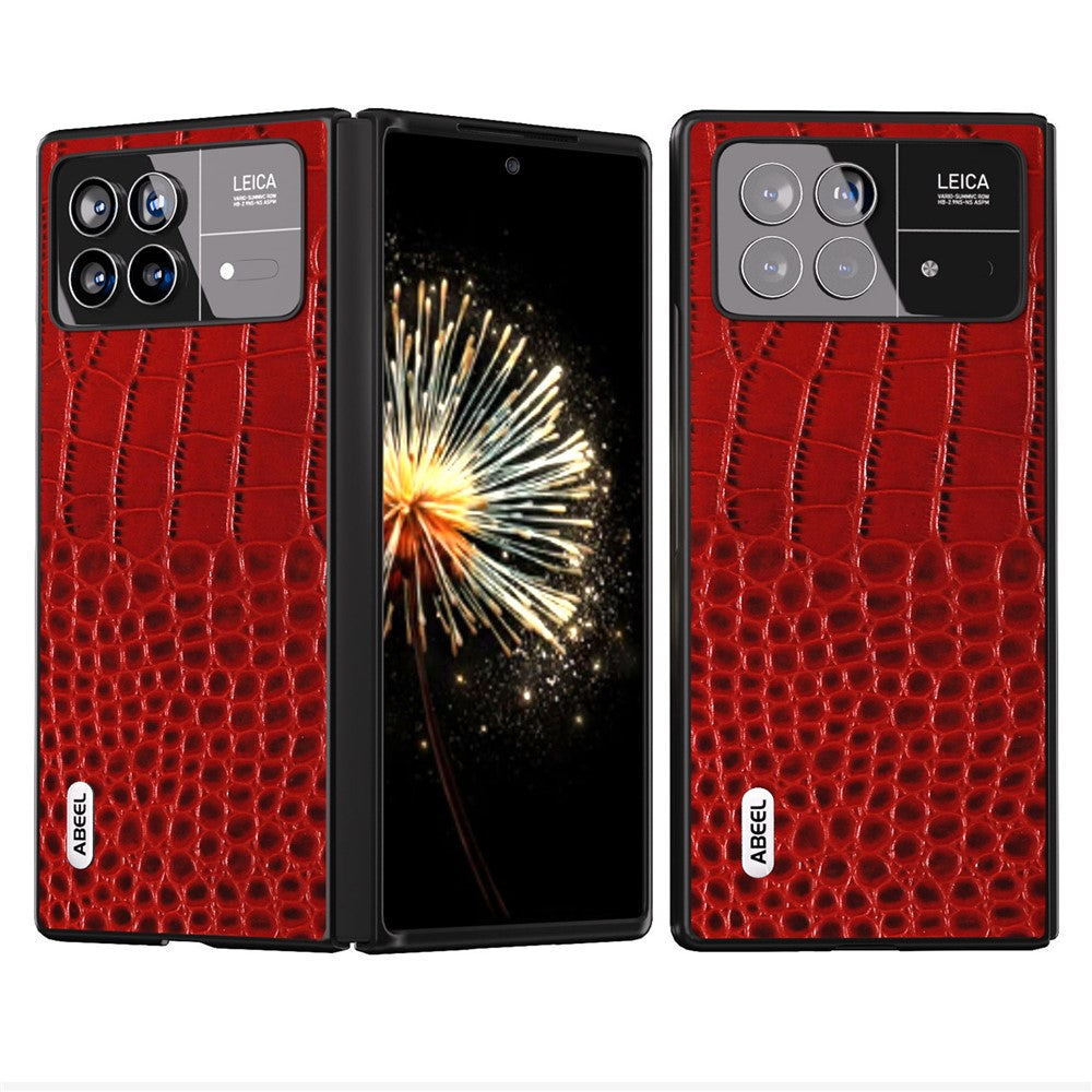 ABEEL For Xiaomi Mix Fold 3 5G Genuine Cow Leather+PC Protective Case Crocodile Texture Anti-Scratch Phone Cover
