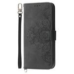 For Huawei Mate 60 Pro Phone Leather Case Imprinted Flower Stand Wallet Cover with Wrist Strap + Shoulder Strap