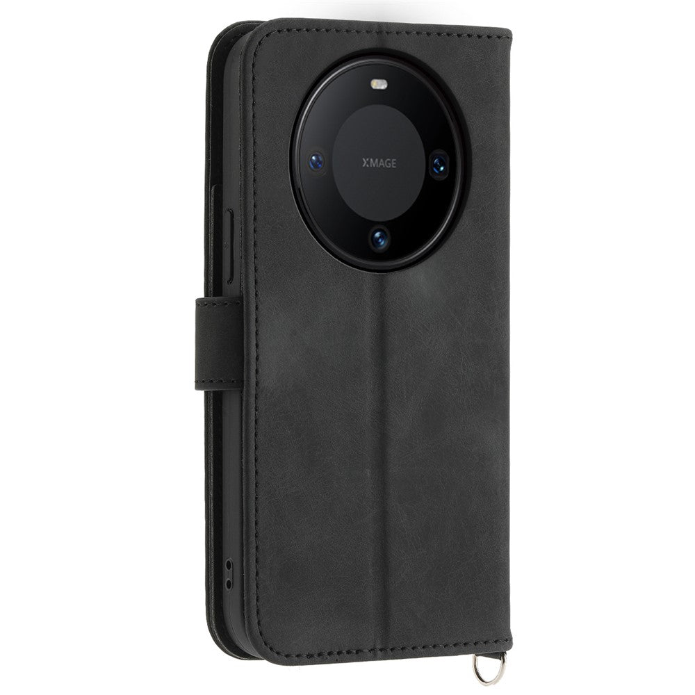 For Huawei Mate 60 Pro Phone Leather Case Imprinted Flower Stand Wallet Cover with Wrist Strap + Shoulder Strap