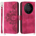 For Huawei Mate 60 Pro Phone Leather Case Imprinted Flower Stand Wallet Cover with Wrist Strap + Shoulder Strap