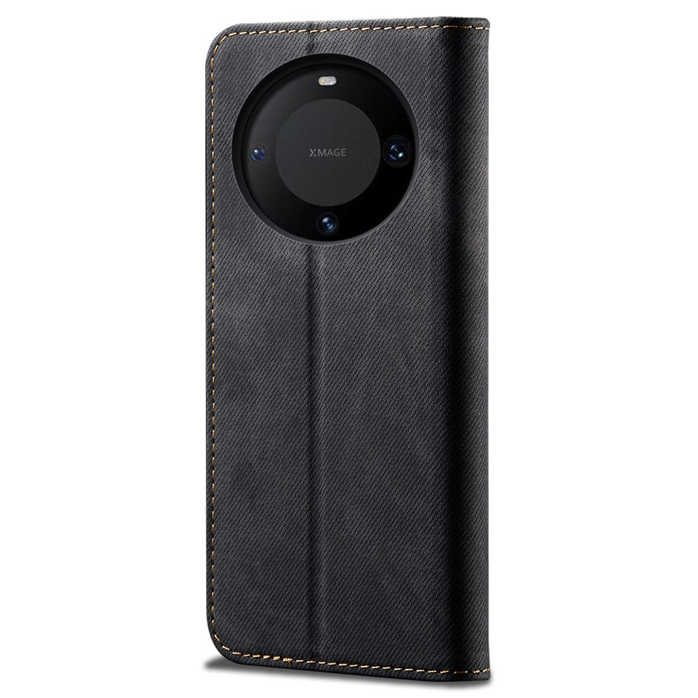 For Huawei Mate 60 Pro Wallet Phone Case PU Leather Jeans Cloth Texture Phone Stand Cover
