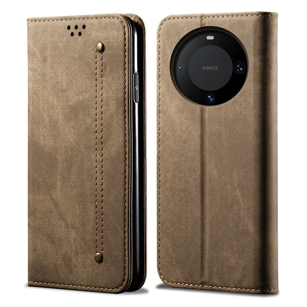 For Huawei Mate 60 Pro Wallet Phone Case PU Leather Jeans Cloth Texture Phone Stand Cover