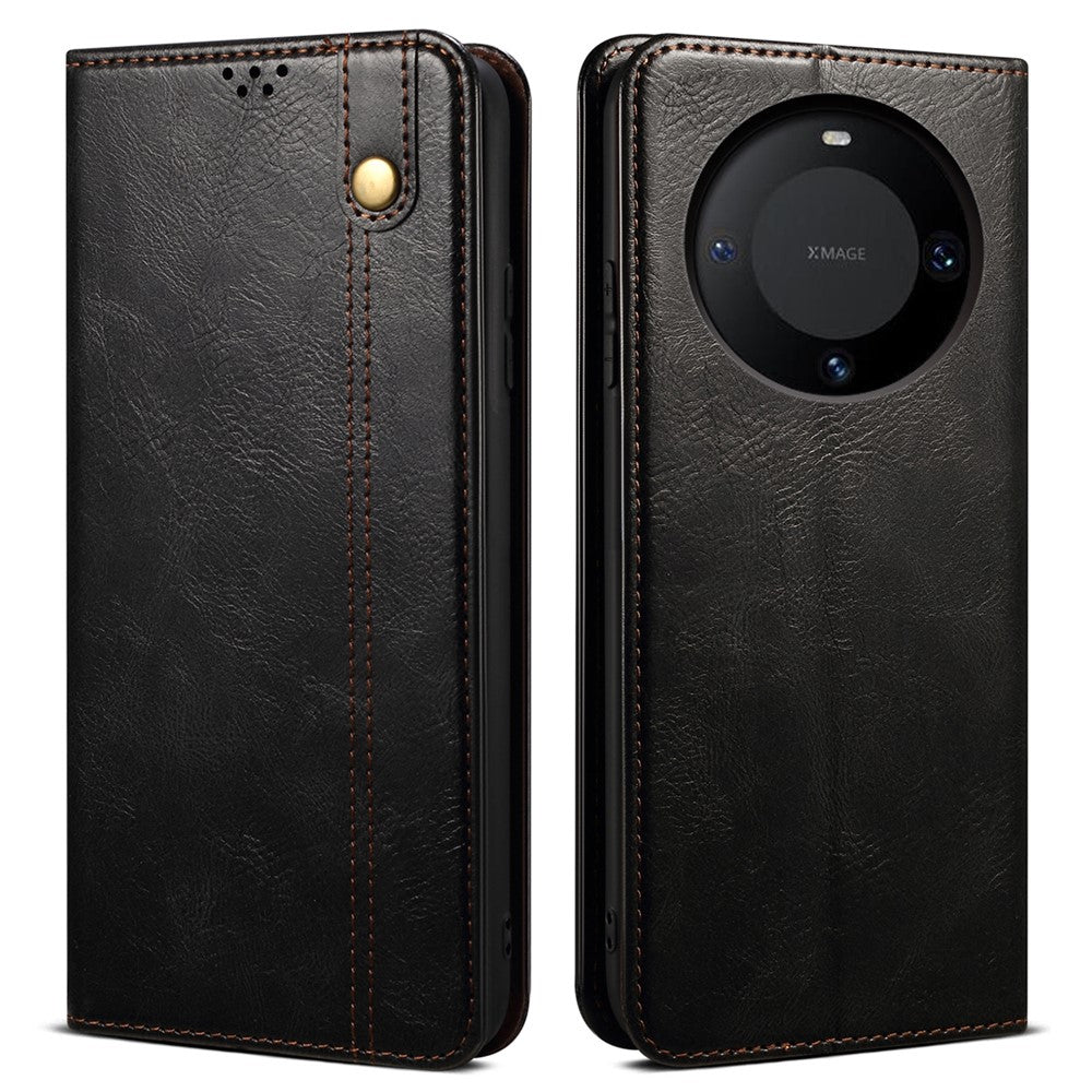 Huawei Mate 60 Pro stativplånbok läderfodral vaxigt galet hästskal mobilfodral