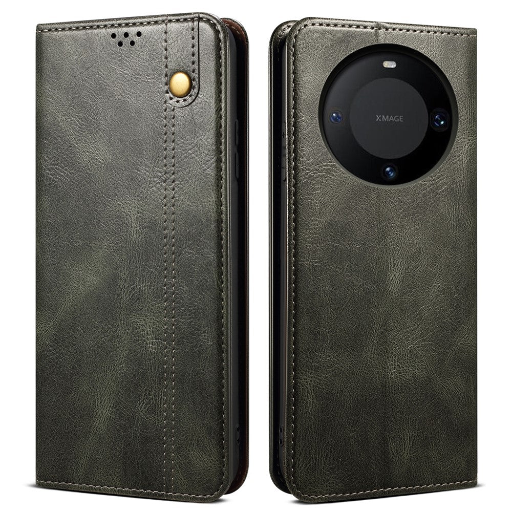 Huawei Mate 60 Pro stativplånbok läderfodral vaxigt galet hästskal mobilfodral