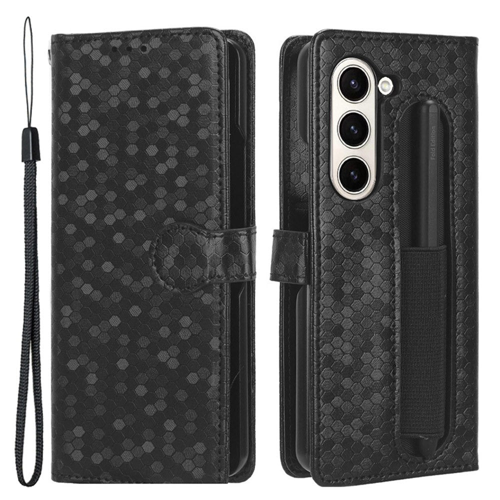Til Samsung Galaxy Z Fold5 5G PU-læderpung med prikket prægning og stativfunktion samt penneholder